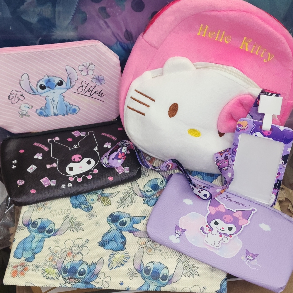 KUROMI & STITCH 👝(1) Cosmetic/Pencil Bag, Mini HK Backpack or Badge Lanyard NEW